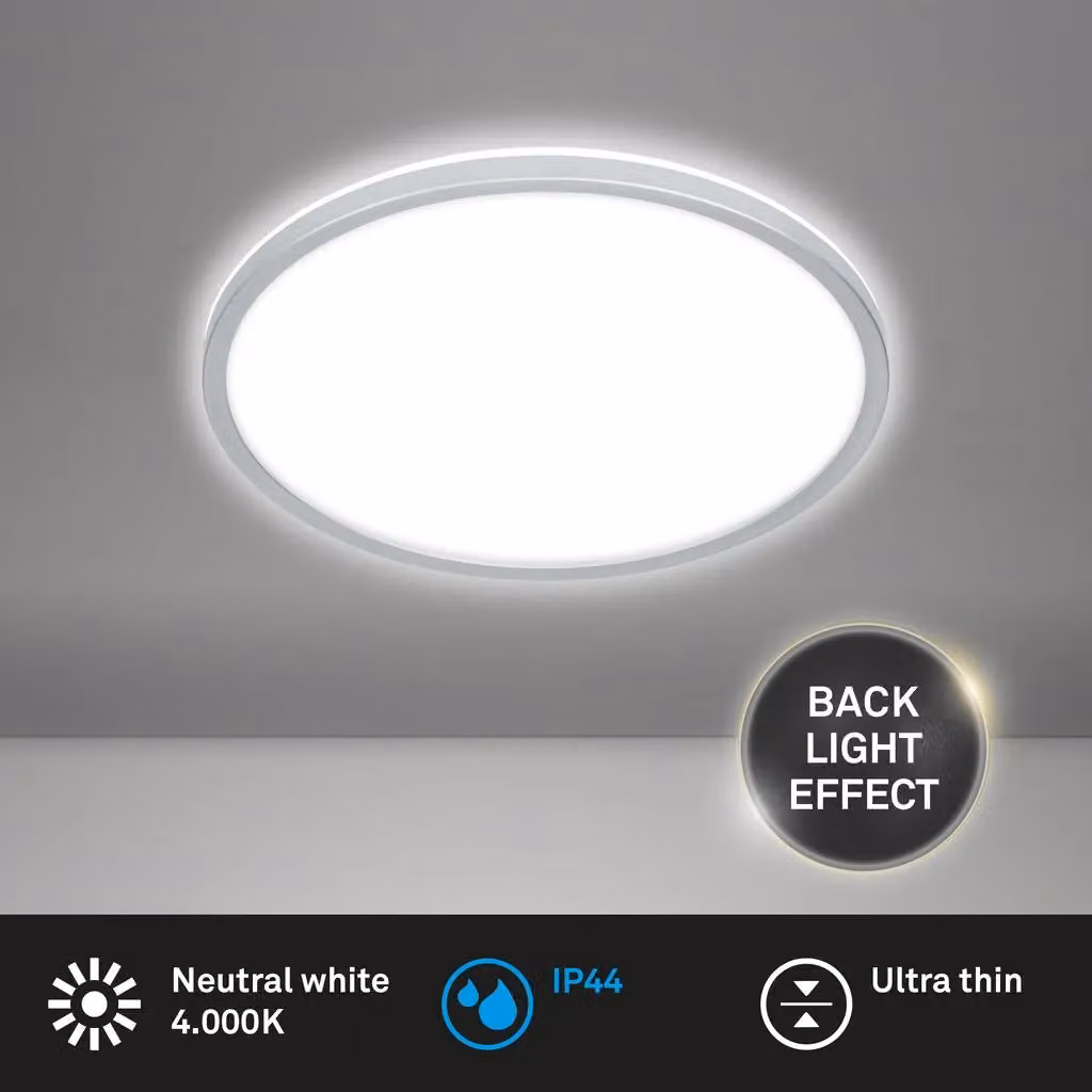 Briloner LED Ceiling Lamp with Indirect Light, IP44 Splash Water Protection, Matt Chrome/Silver, W/D/H: 29 x 29 x 4 cm – 2