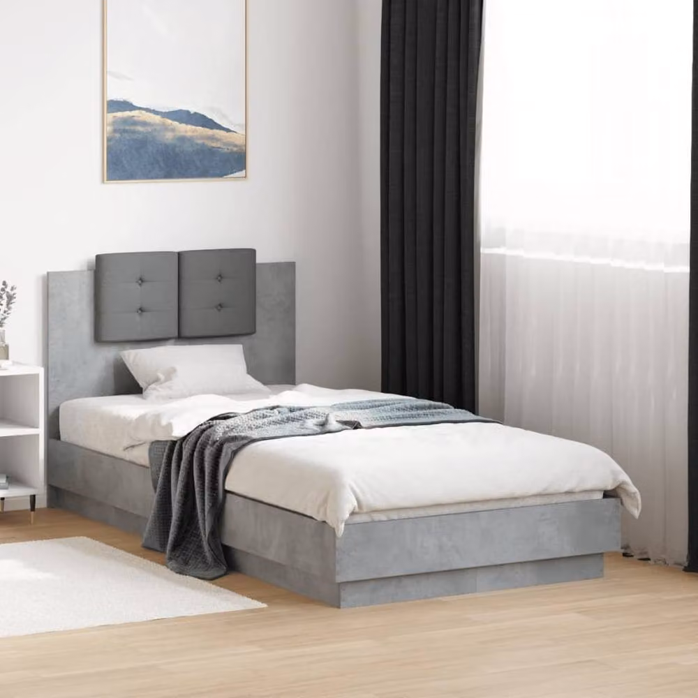Berkfield Home Soft Upholstered Single Bed Frame in Grey, W/D/H: 90 x 190 cm – 2