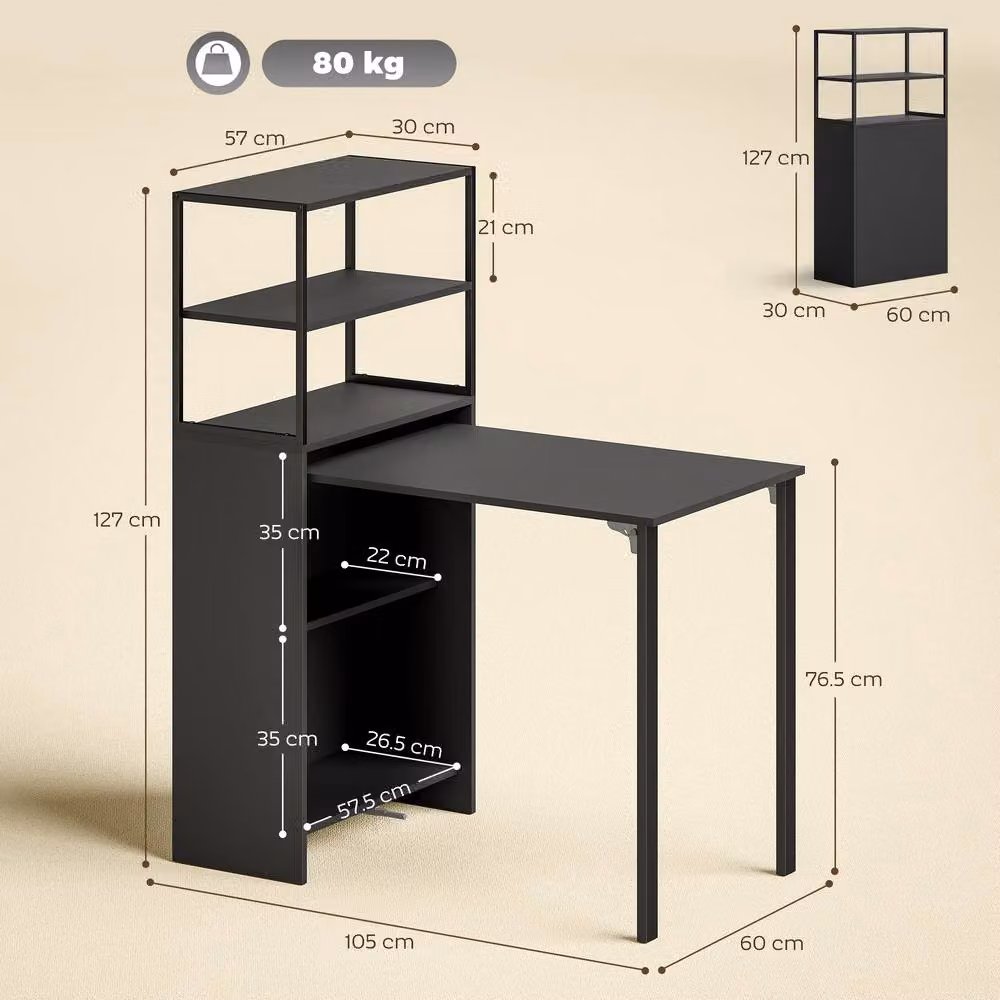 HOMCOM Black Foldable Computer Desk for Home Office – 3