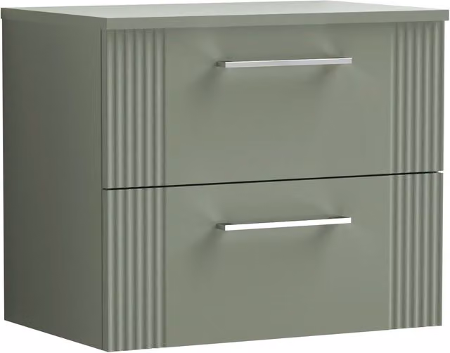 Balterley Modern 2 Drawer Wall Hung Vanity Unit with Colour Match Worktop, Green, Width: 60 cm