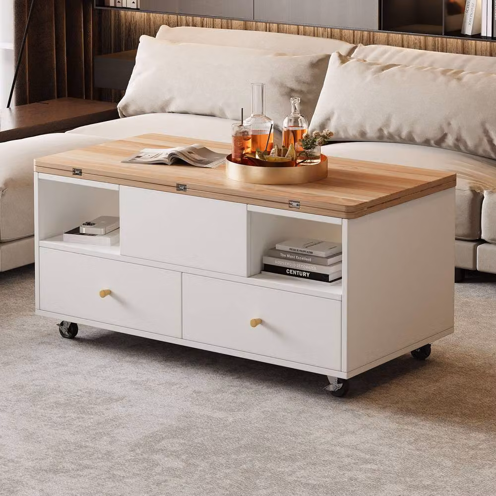 Merax Extendable Lift Top Coffee Table with 4 Drawers and Castors in Natural – 3