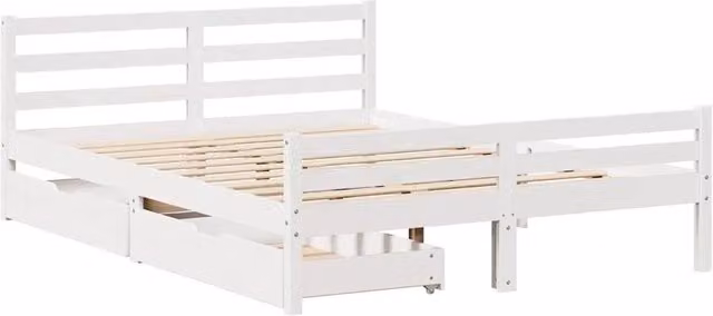Berkfield Home Solid Wood King Size Bed Frame with Drawers, White, W/D/H: 150 x 200 x 155.5 cm