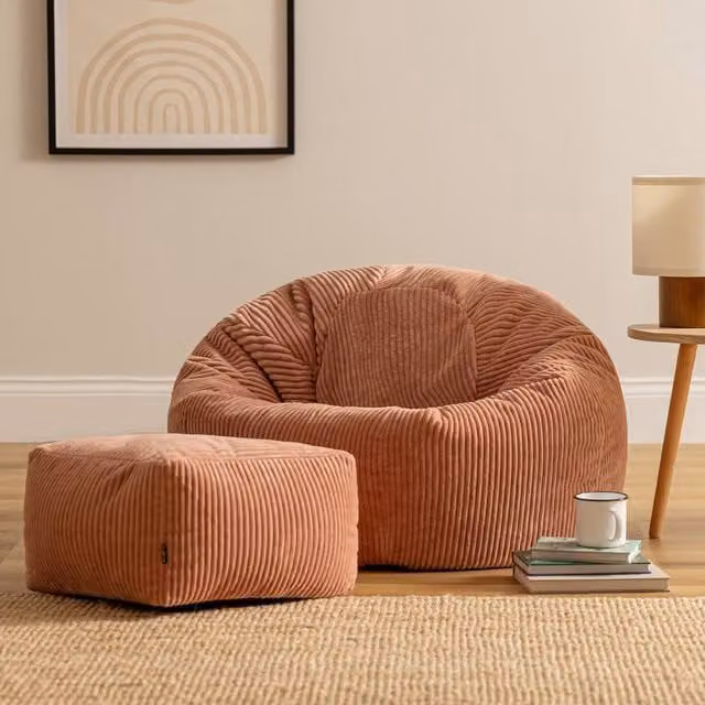 ICON Kingston Bean Bag and Footstool Jumbo Cord Bundle in Light Pink – 1