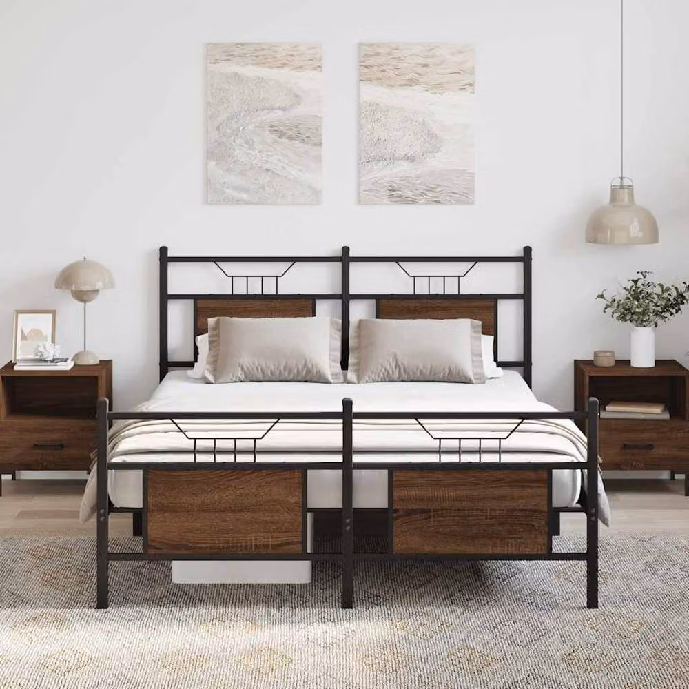 Berkfield Home Bed Frame in Brown Oak with Drawers, W/D/H: 140 x 200 cm – 3
