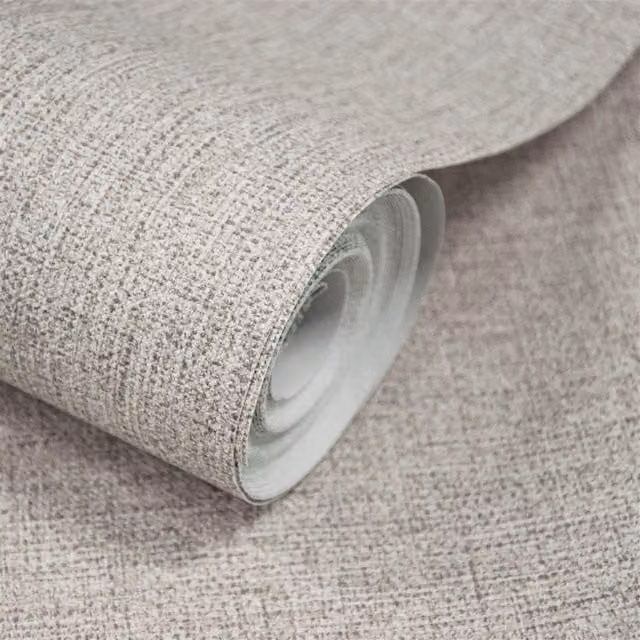 Grandeco Twill Plain Textured Fabric Wallpaper in Beige and Sand
