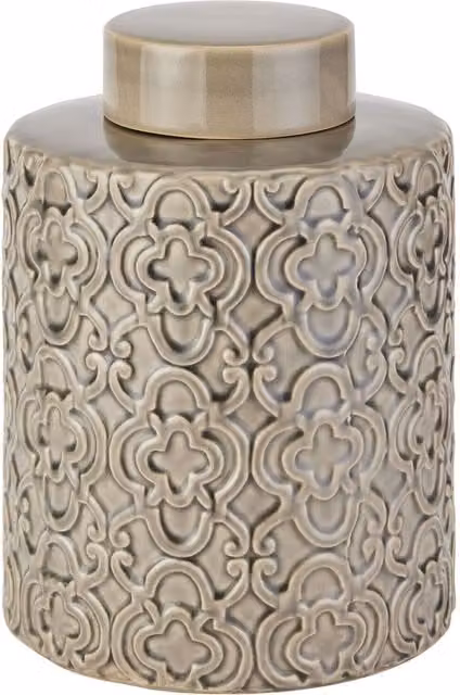 KDMK Stephen Collection Large Grey Marrakesh Ceramic Tabletop Urn with Silver Geometric Moroccan Design