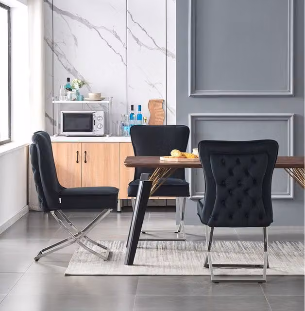Trafalgar Cosmo LUX Modern Rectangular Dining Set with Table and 4 Chairs in Black and Gold
