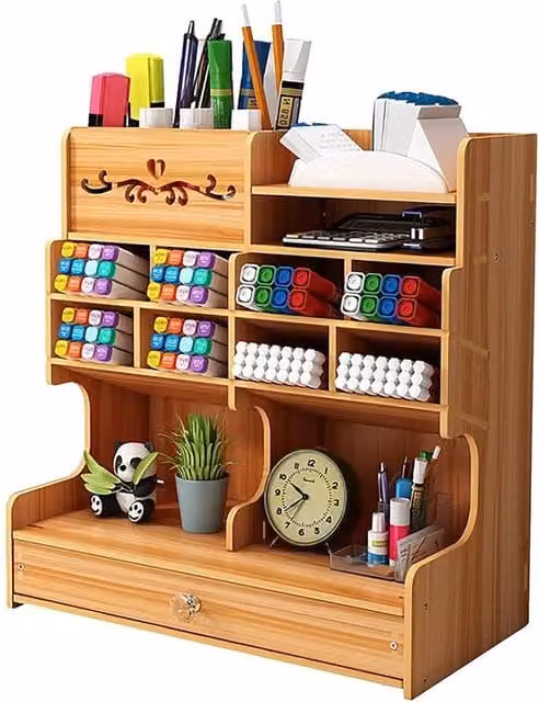 SPETLEK Wooden Desk Organiser and Desktop Pen Tidy in Brown – 1