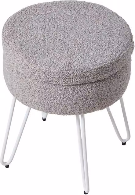 Living and Home Grey Bouclé Teddy Fleece Upholstered Cylindrical Storage Stool