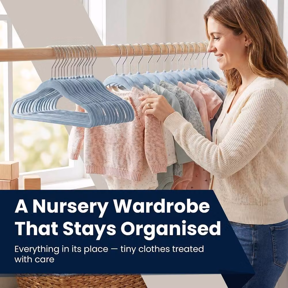 Sasha Morel Blue Velvet Baby Clothes Hangers with Swivel Hooks, 30 Pack – 6