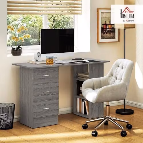 HOMCOM Grey Computer Desk with Drawers, W/D/H: 120 x 49 x 72 cm – 2