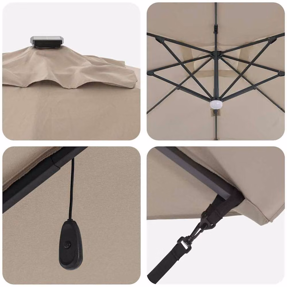 Berkfield Home Roma Cantilever Parasol with LEDs in Taupe Beige, Aluminium, W/D/H: 286 x 285 x 270 cm – 4