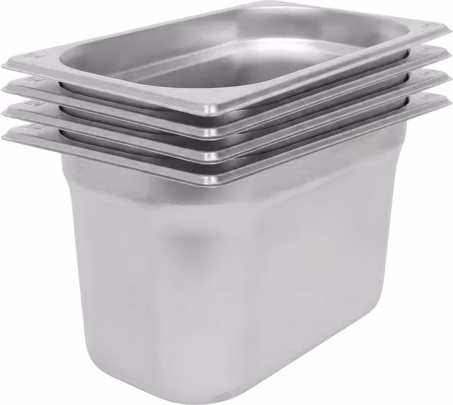 Argon Tableware Stainless Steel Gastronorm Containers 1/4, 3.75 l, Silver, Pack of 4