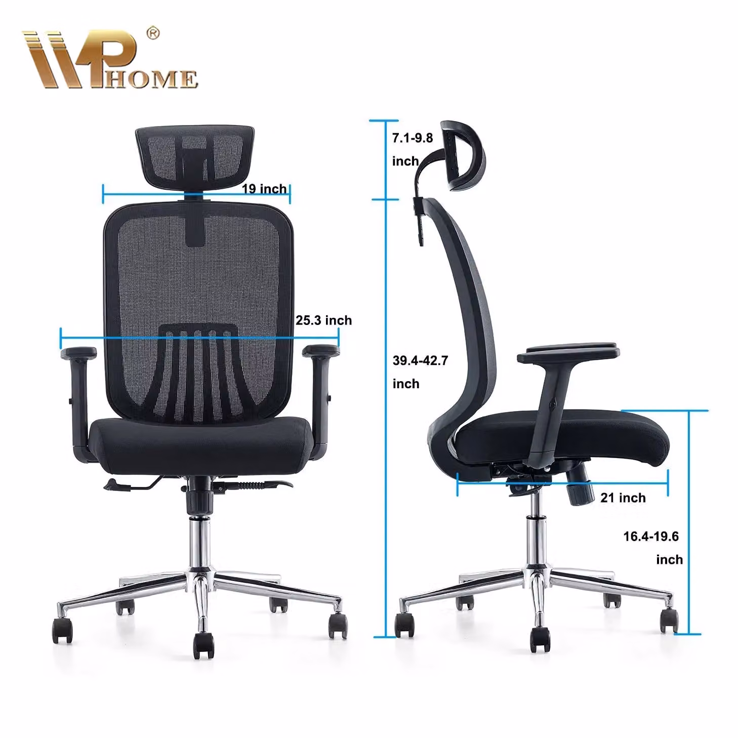 JFY Executive Reclining Office Chair in Black with Breathable Mesh, Headrest and 360 Degree Swivel – 3
