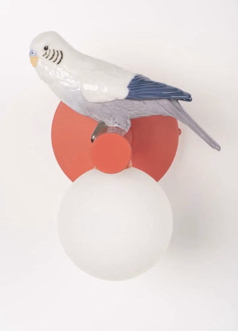 Lladró Parrot Ceramic Wall Sconce in Coral and Multicolour