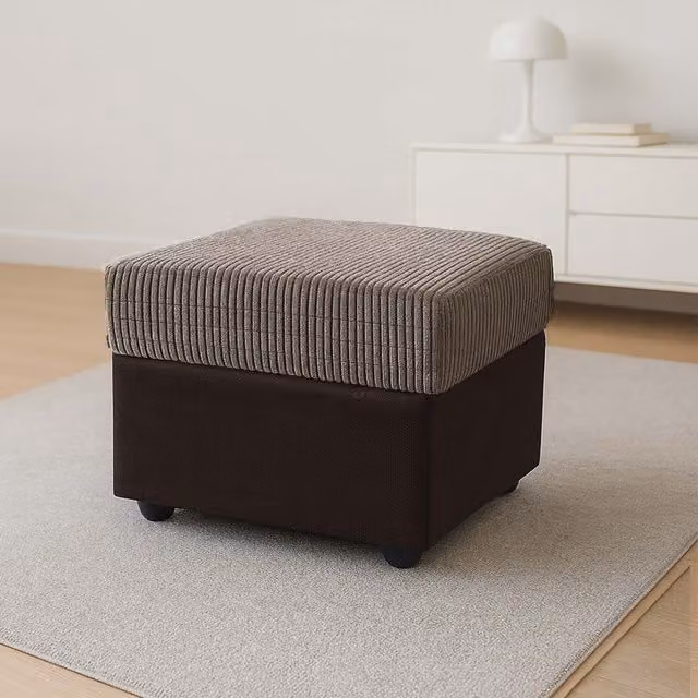 Furnishings For Less UK Luca Portobello Black Fabric and Synthetic Leather Trim Footstool W/D/H: 55 x 42 x 42 cm – 1