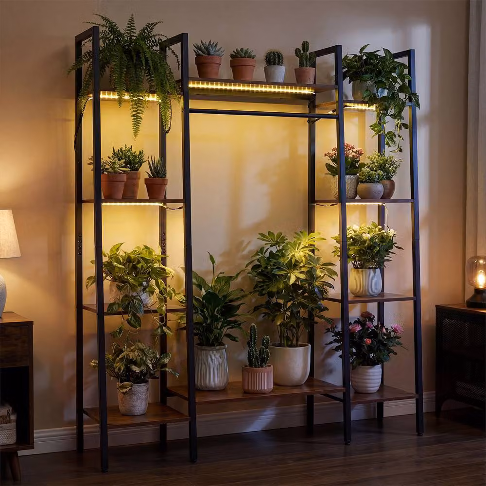 Costway Indoor Outdoor Plant Holder with Metal Frame and Adjustable Feet in Brown – 3
