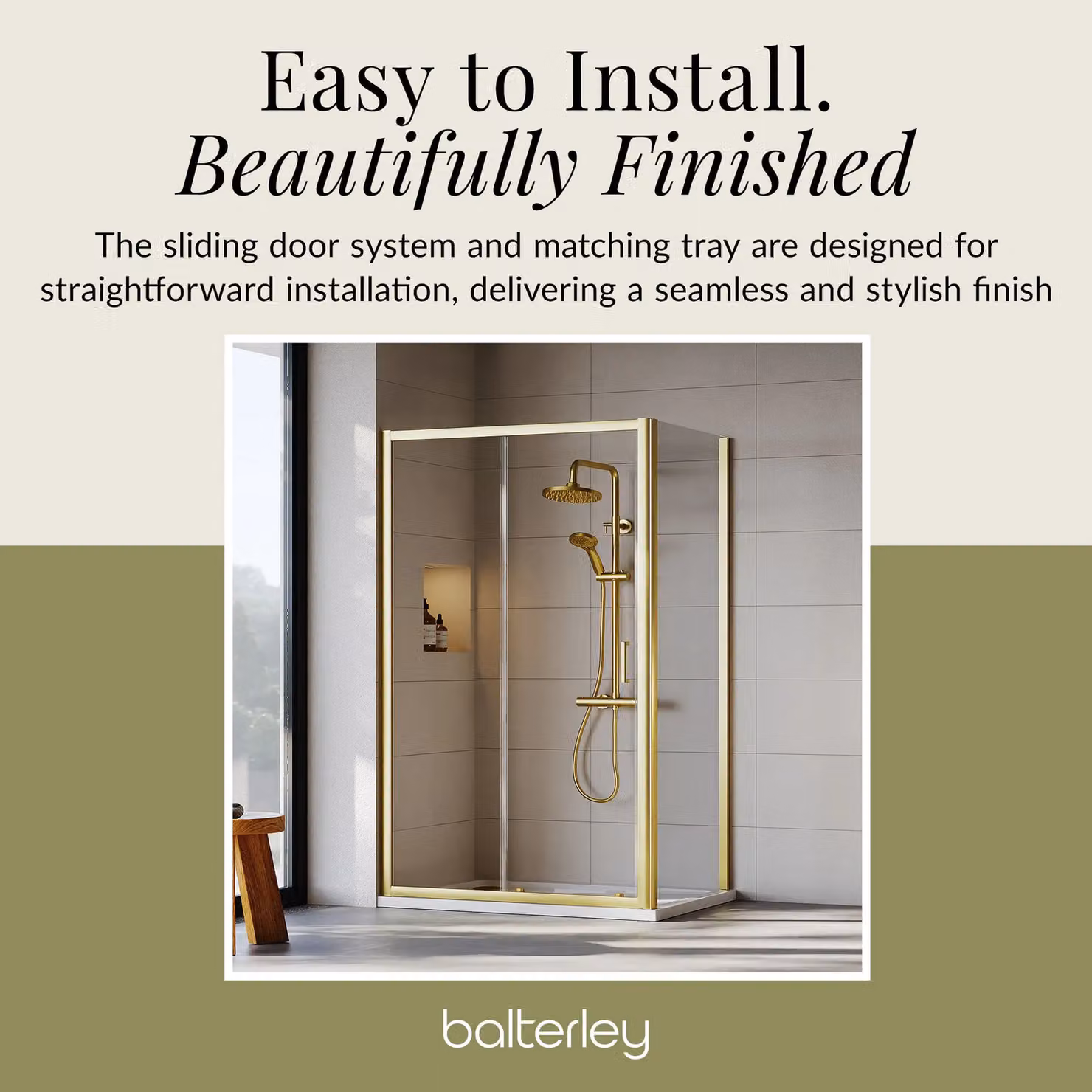 Balterley Ruwa Sliding Shower Suite with Rectangular Tray and 6mm Clear Glass Door Panel, Gold, W/D/H: 120 x 80 x 190 cm – 3