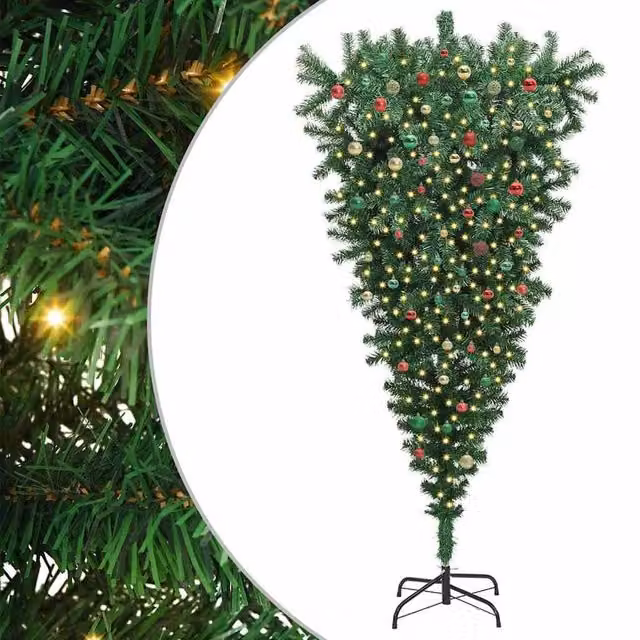 Berkfield Home Green Tabletop Upside-down Artificial Pre-lit Christmas Tree with Ball Set – 1