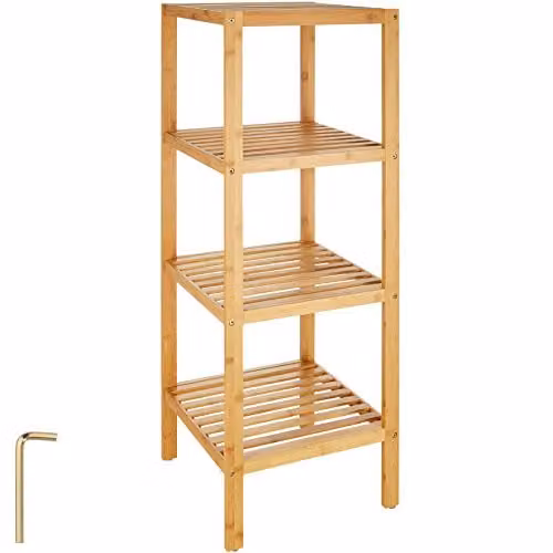 tectake 4-Tier Lacquered Bamboo Shelving Unit, Brown, W/D/H: 33 x 33 x 97 cm – 1