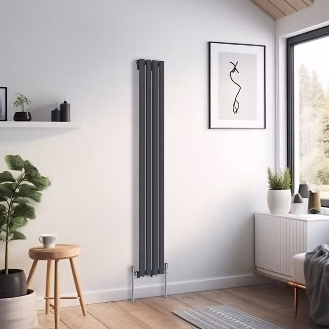 Right Radiators Oval Single Panel Vertical Radiator in Anthracite, Height: 160 cm, Width: 23.6 cm