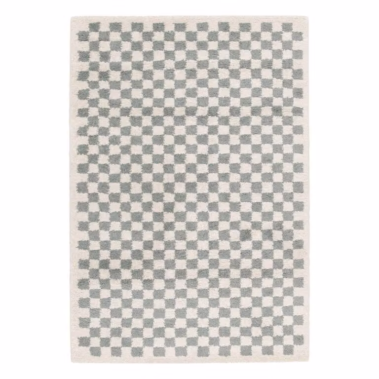 sweeek Checkerboard Interior Rug in Blue and Beige, W: 160 cm, D: 230 cm