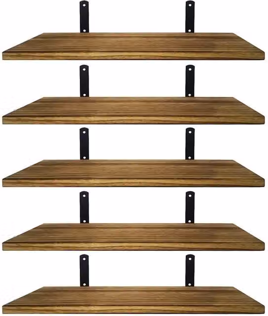 Nordara 5-Piece Rustic Brown Wooden Floating Shelves, Wall Mounted Storage Display Set
