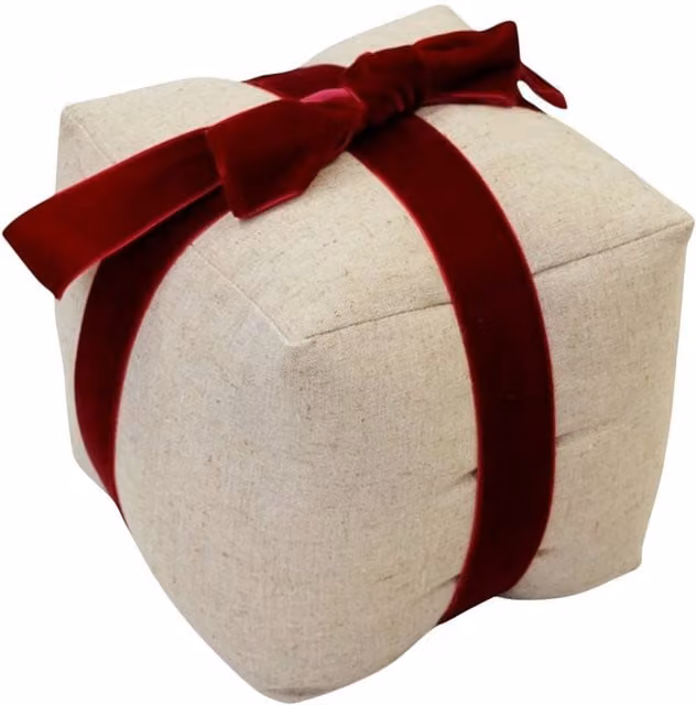 Four Candle Red Velvet Bow Present Shape Doorstop in Cream, Red, Beige and White – 1
