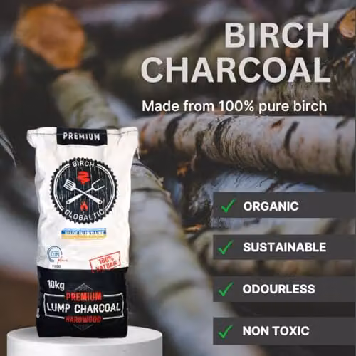Globaltic Birch Lumpwood Charcoal, 10kg Restaurant-Grade Black Charcoal for BBQ, Smoking and Grilling – 2