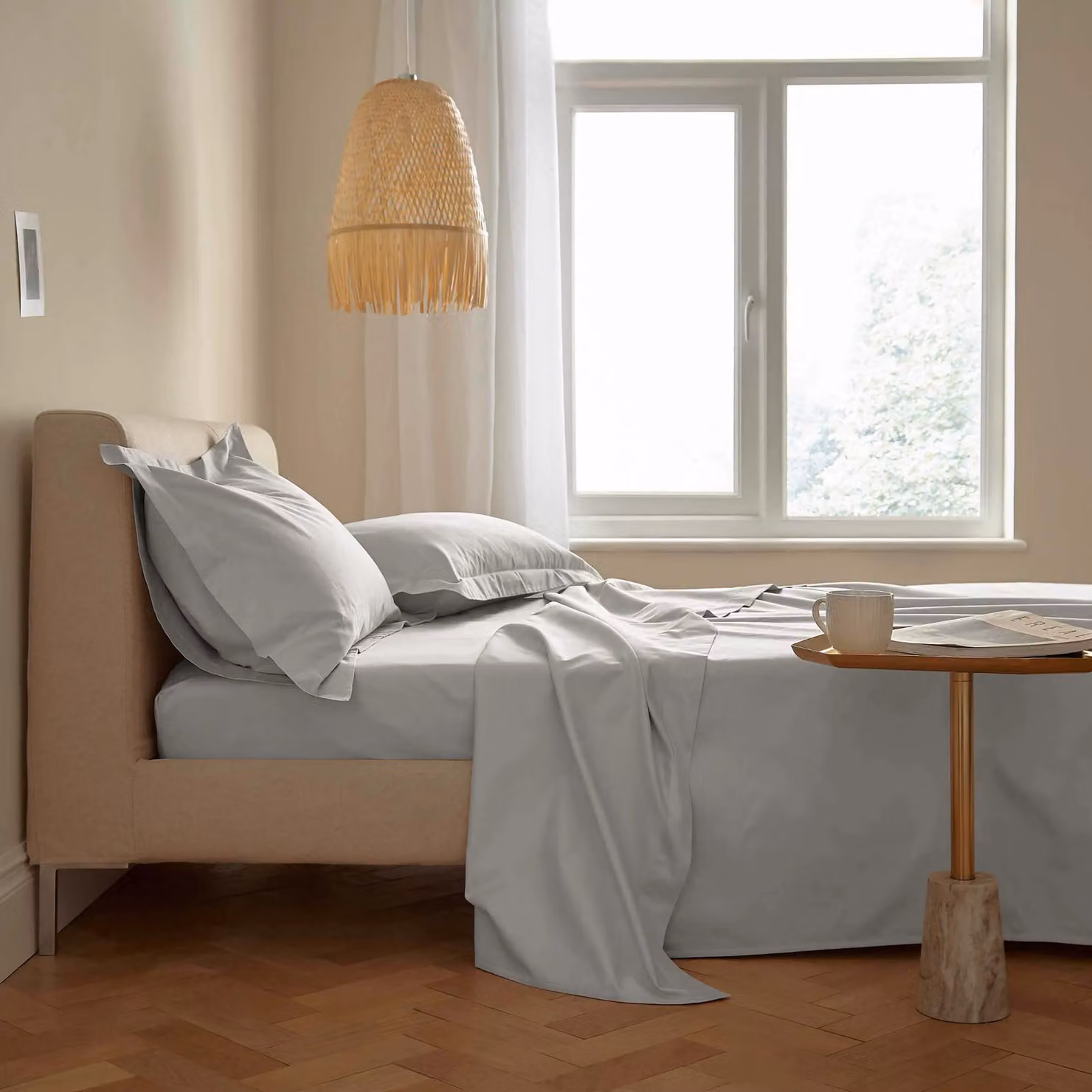 Bedeck 500 Thread Count Plain Dye Single Flat Cotton Sheet, Silver, W/D/H: 90 x 200 cm – 2