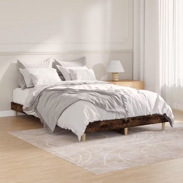Berkfield Home Small Double Bed Frame in Smoked Oak Brown, Engineered Wood, W/D/H: 120 x 190 cm