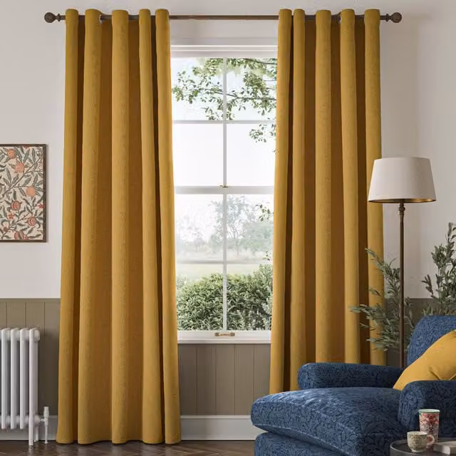 William Morris Reed Made To Measure Semi-Transparent Eyelet Curtains in Sunflower Yellow