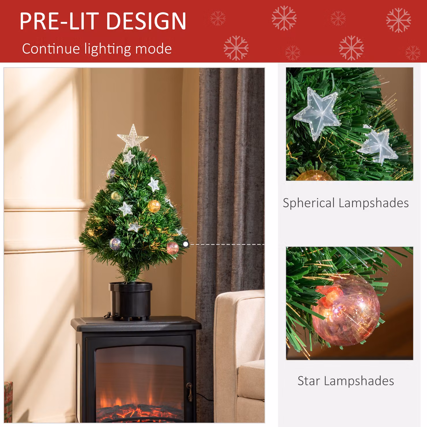 HOMCOM 2ft Pre-lit Multicoloured Fibre Optic Artificial Christmas Tree with LED Lights, Green – 5