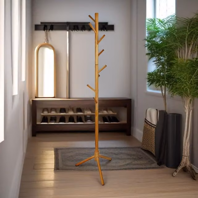 Pirlo Plush Brown Wooden Adjustable Coat Stand with 8 Hooks – 1