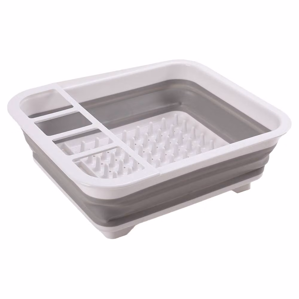 Garden Sanctuary Collapsible Plastic Dish Rack Drainer with Cutlery Holder, Grey, W: 36.5 cm, D: 13.0 cm – 2