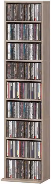 NESTLUNE 260 CD and DVD Storage Unit with 9 Compartments and Adjustable Shelves, Sand/Brown, W: 100 cm, D: 15 cm, H: 140 cm – 1