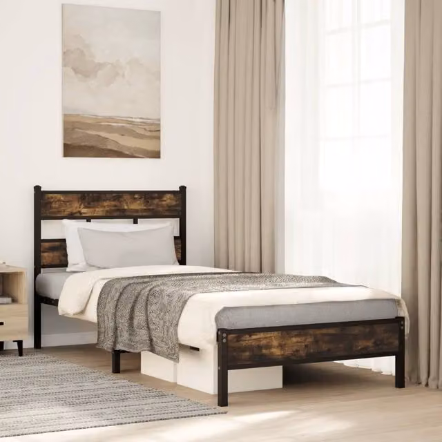 Berkfield Home Sonoma Oak Bed Frame with Headboard in Brown, W/D/H: 75 x 190 cm Small Single – 1