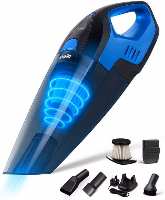 Keplin Cordless Handheld Vacuum Cleaner, Wet & Dry Use, 50W, 0.5L Dust Bin, Blue and Black