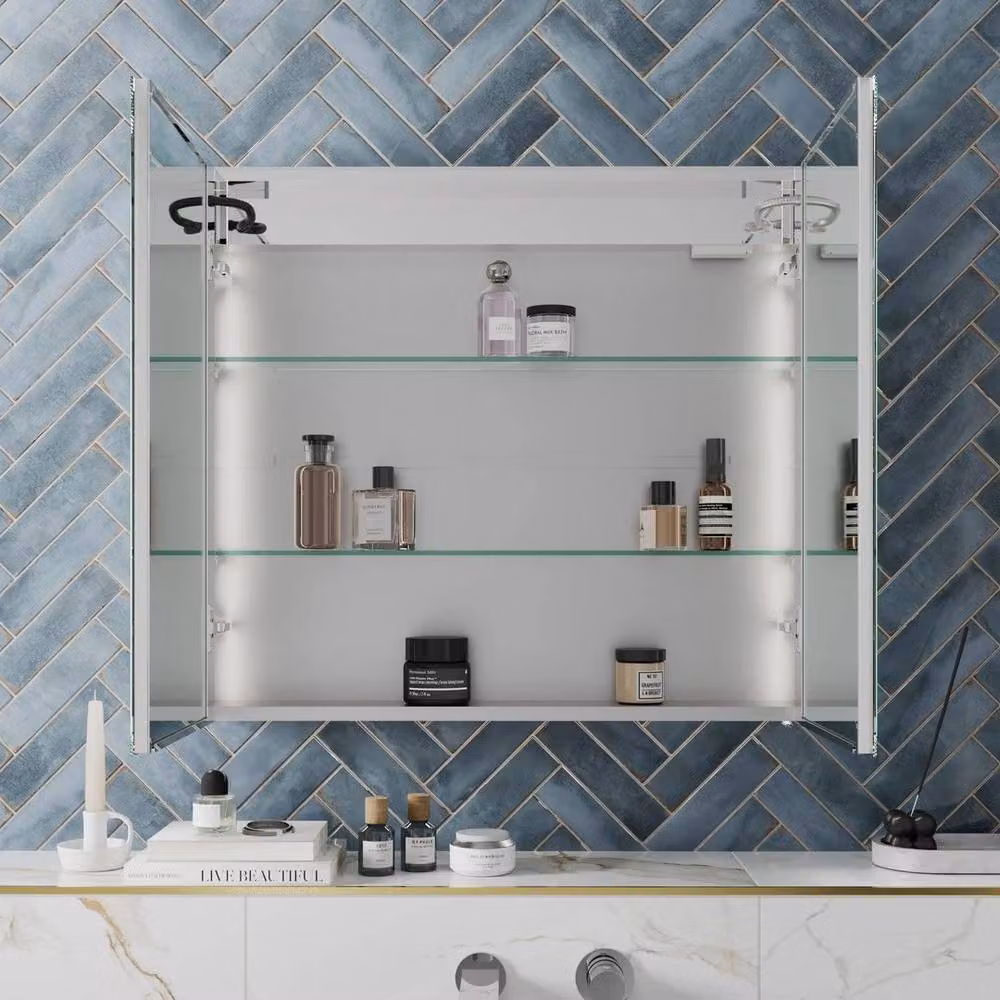 FORGEVIO LED Aluminium Mirror Cabinet in Silver with Anti-Fog Demister Pad and Integrated Lighting – 2