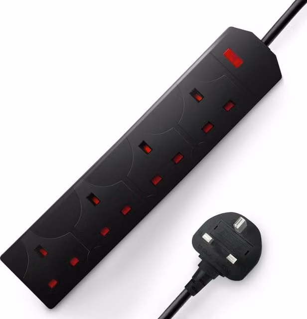 DESIRETECH 4-Gang 1 Metre Extension Lead with Surge Protection in Black