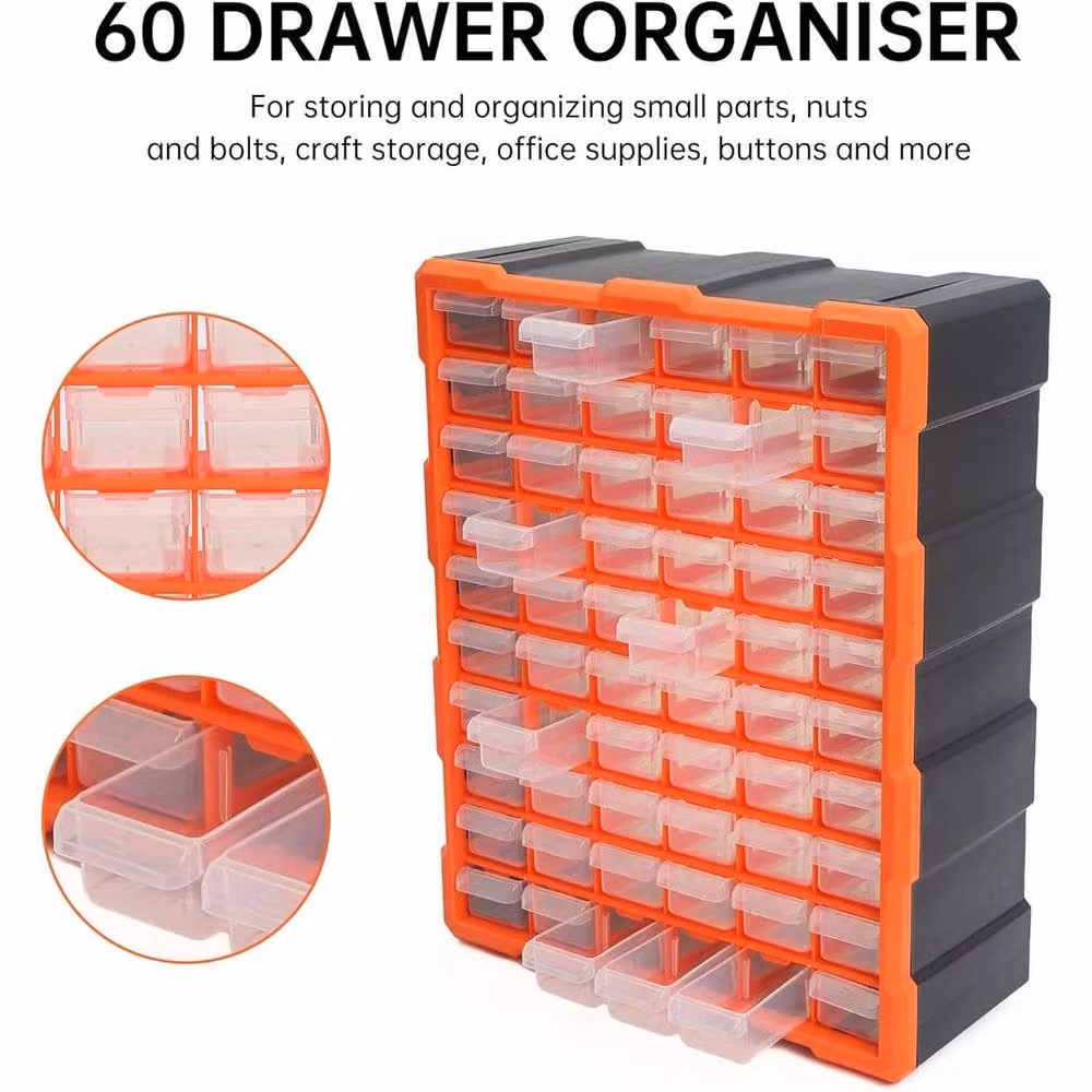 SPETLEK Multi Drawer Parts Organiser Unit with 60 Orange and Transparent Drawers – 2