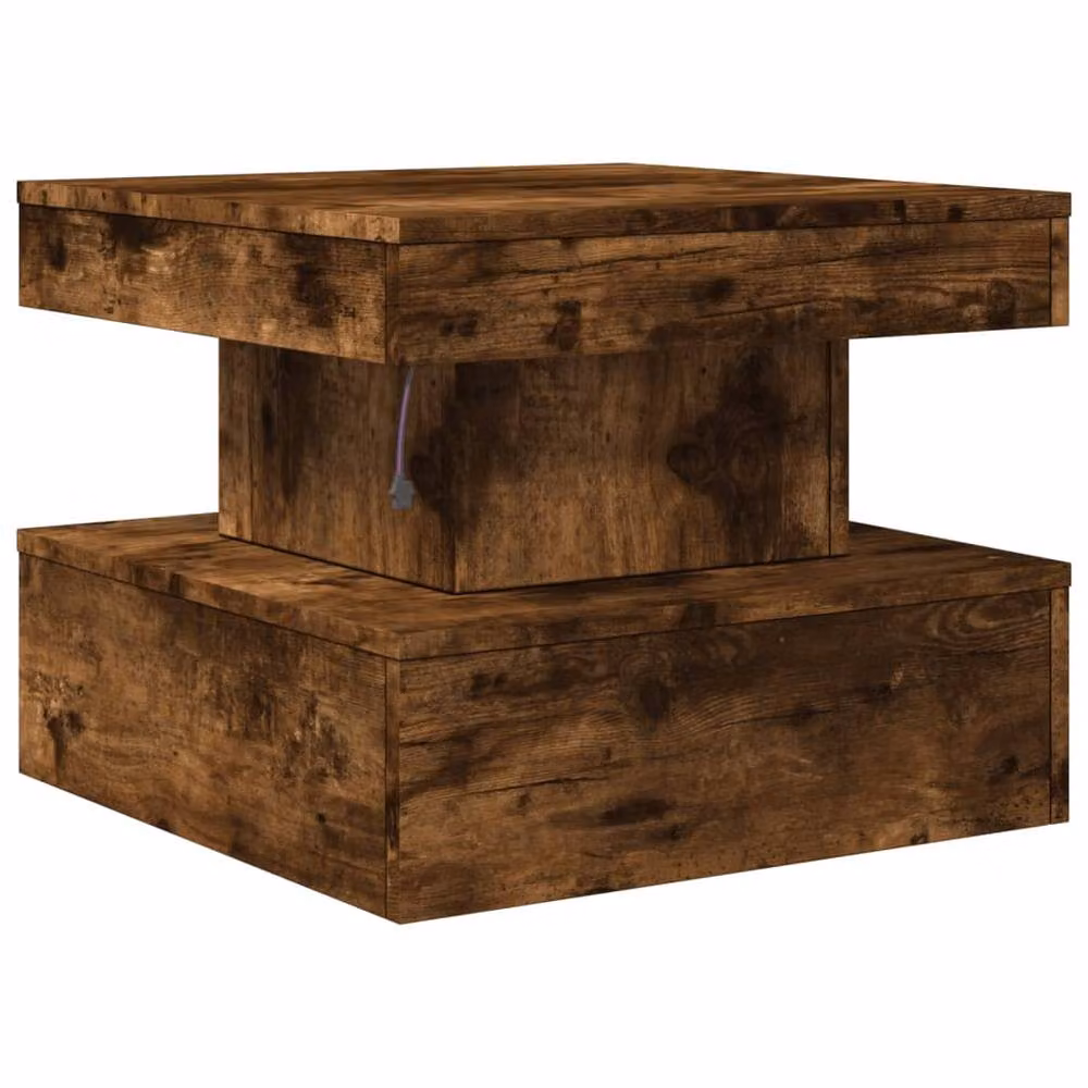 Berkfield Home Modern Square Coffee Table with LED Lights in Smoked Oak Brown, W/D/H: 50 x 50 x 40 cm – 6