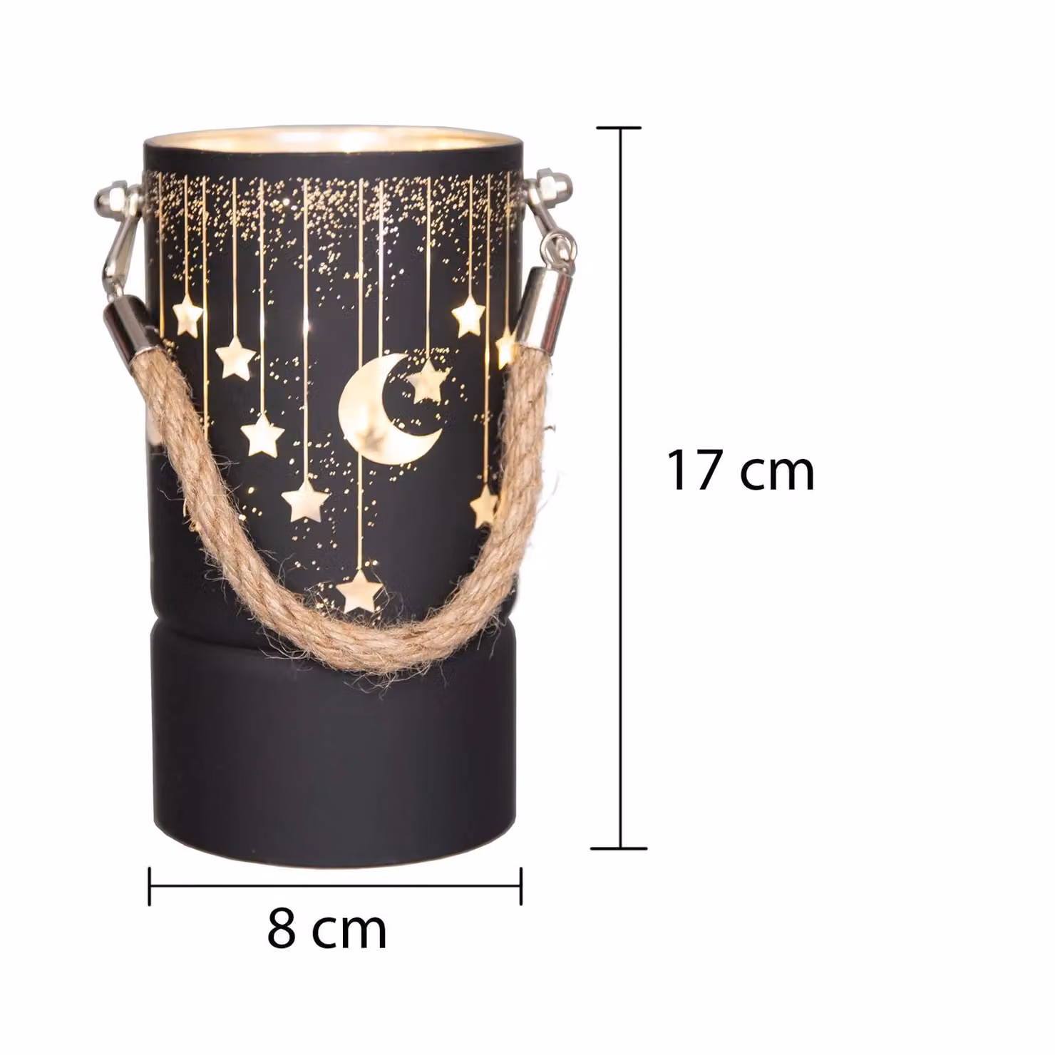 Shatchi Black and Gold Christmas Decorated Etched Glass Lantern Vase with LED Fairy Lights, Height: 17 cm – 6