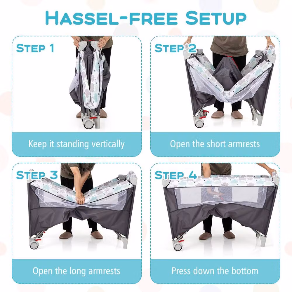 CASART Pack & Play Foldable Baby Nursery Center with Diaper Changing Table in Grey – 8