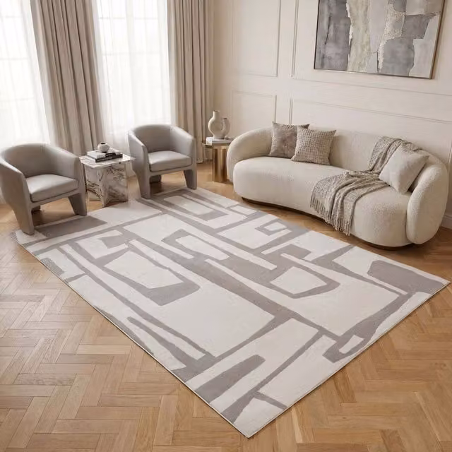 The Rugs Loft Modern Abstract Textured Ivory and Grey Rug W: 240 cm, D: 340 cm