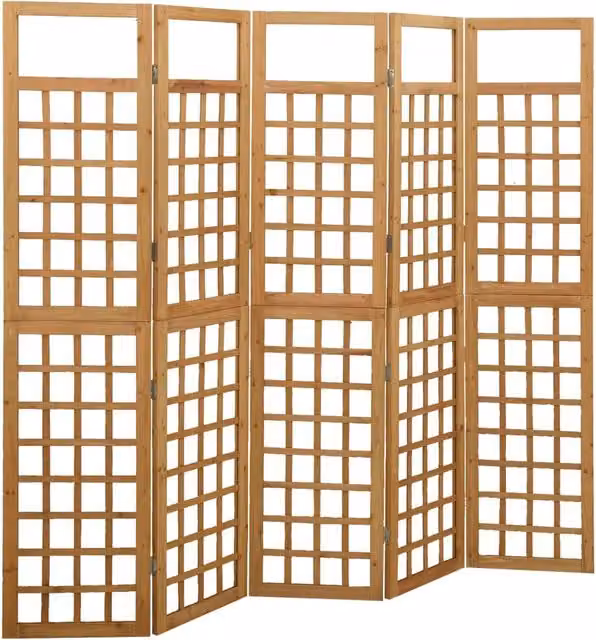 Berkfield Home 5-Panel Solid Fir Wood Trellis Room Divider in Brown, H x W: 180 x 201.5 cm