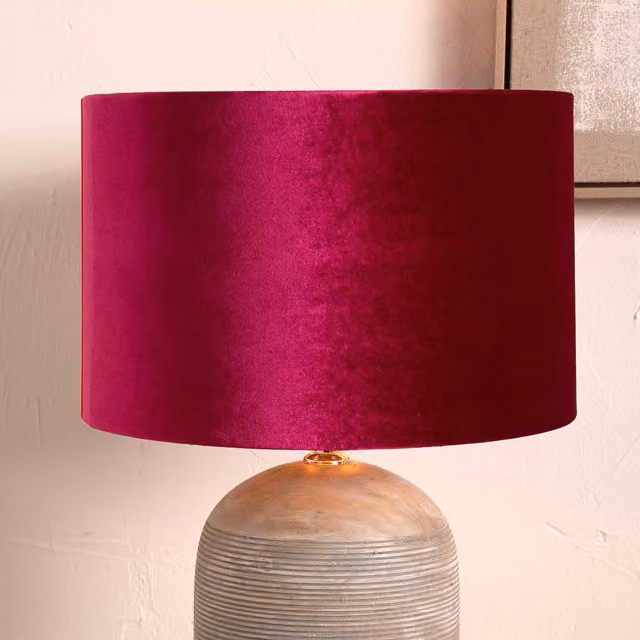 Ruma Fuchsia Pink Velvet Cylinder Lampshade for Table Lamps