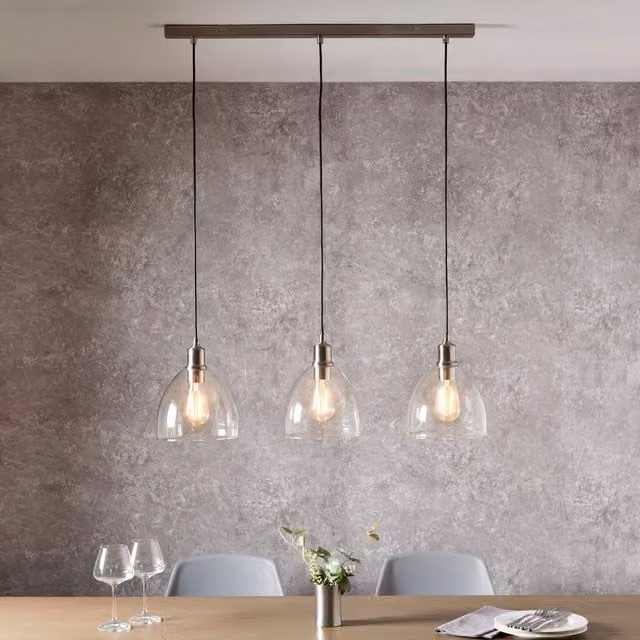Pagazzi Jacob 3 Light Silver and Transparent Glass Pendant Bar Light – 1