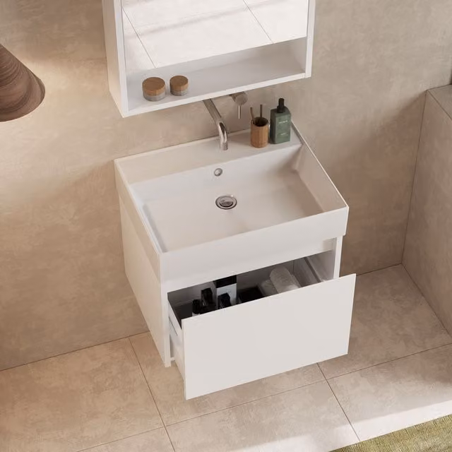 Banyetti Mino 600mm Wall-Hung Vanity Unit and Veneto 0 Basin in Gloss White