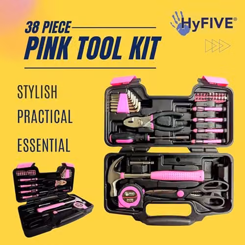 Hyfive 38-Piece Pink Hand Tool Kit with Sturdy Carry Case in Pink and Black – 3